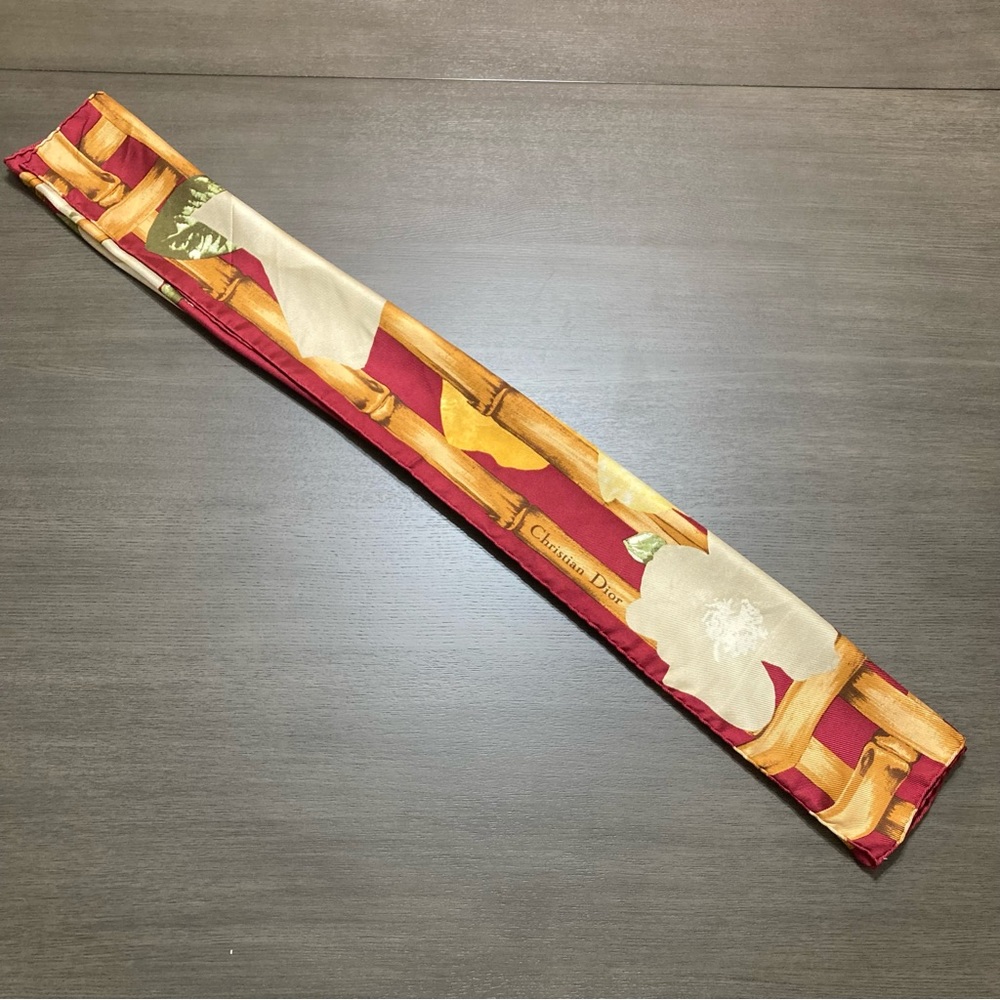 Vintage Dior Burgundy + Flower Pattern Silk Scarf - Picture 3 of 6
